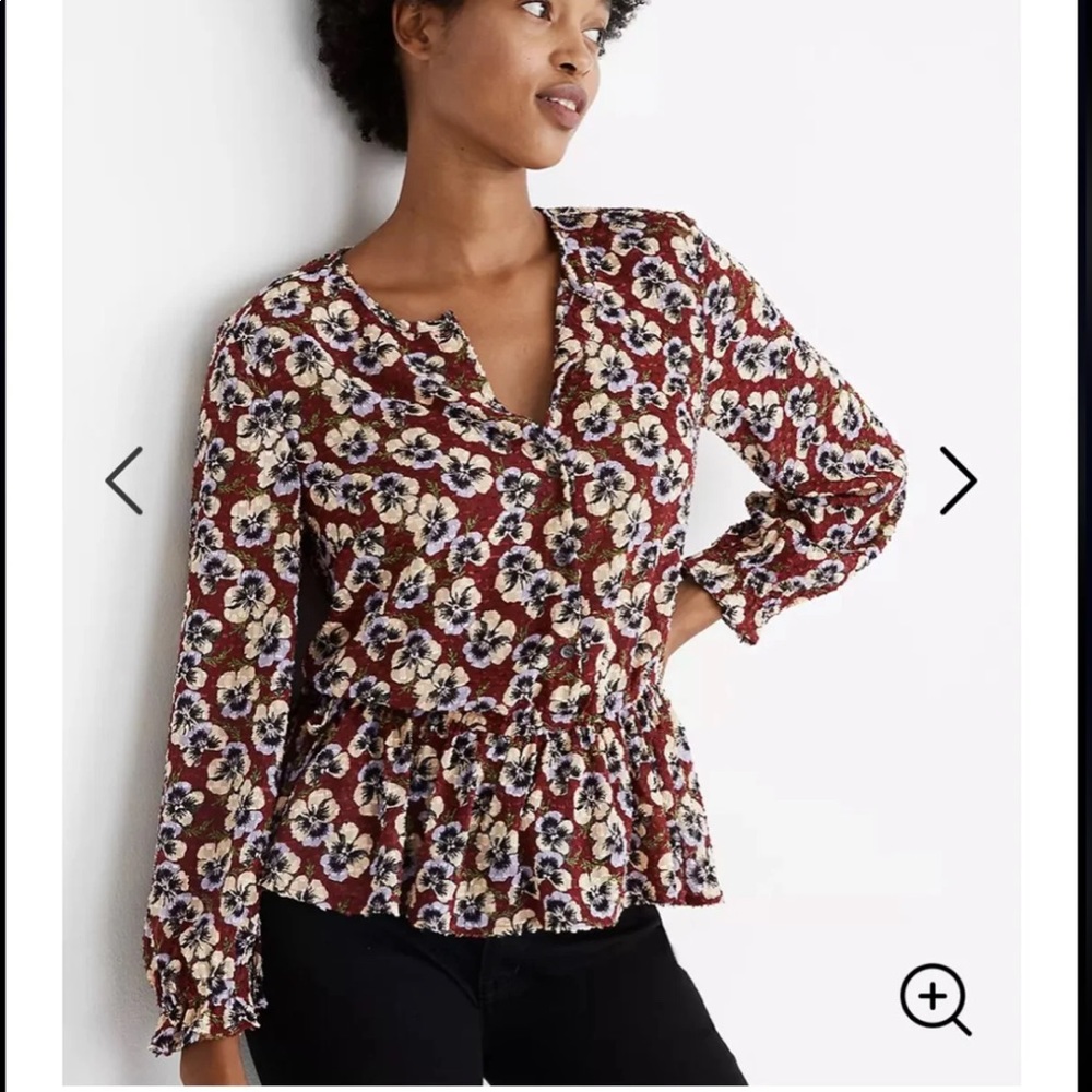 Madwell Drawstring Ruffle-Hem Top in Viola Floral